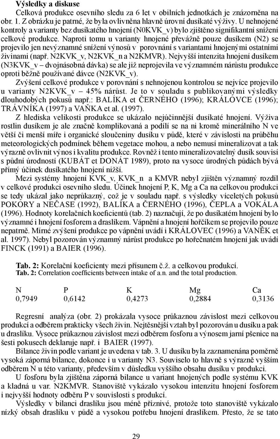 Naproti tomu u varianty hnojené převážně pouze dusíkem (N2) se projevilo jen nevýznamné snížení výnosů v porovnání s variantami hnojenými ostatními živinami (např. N2KVK_v, N2KVK_n a N2KMVR).