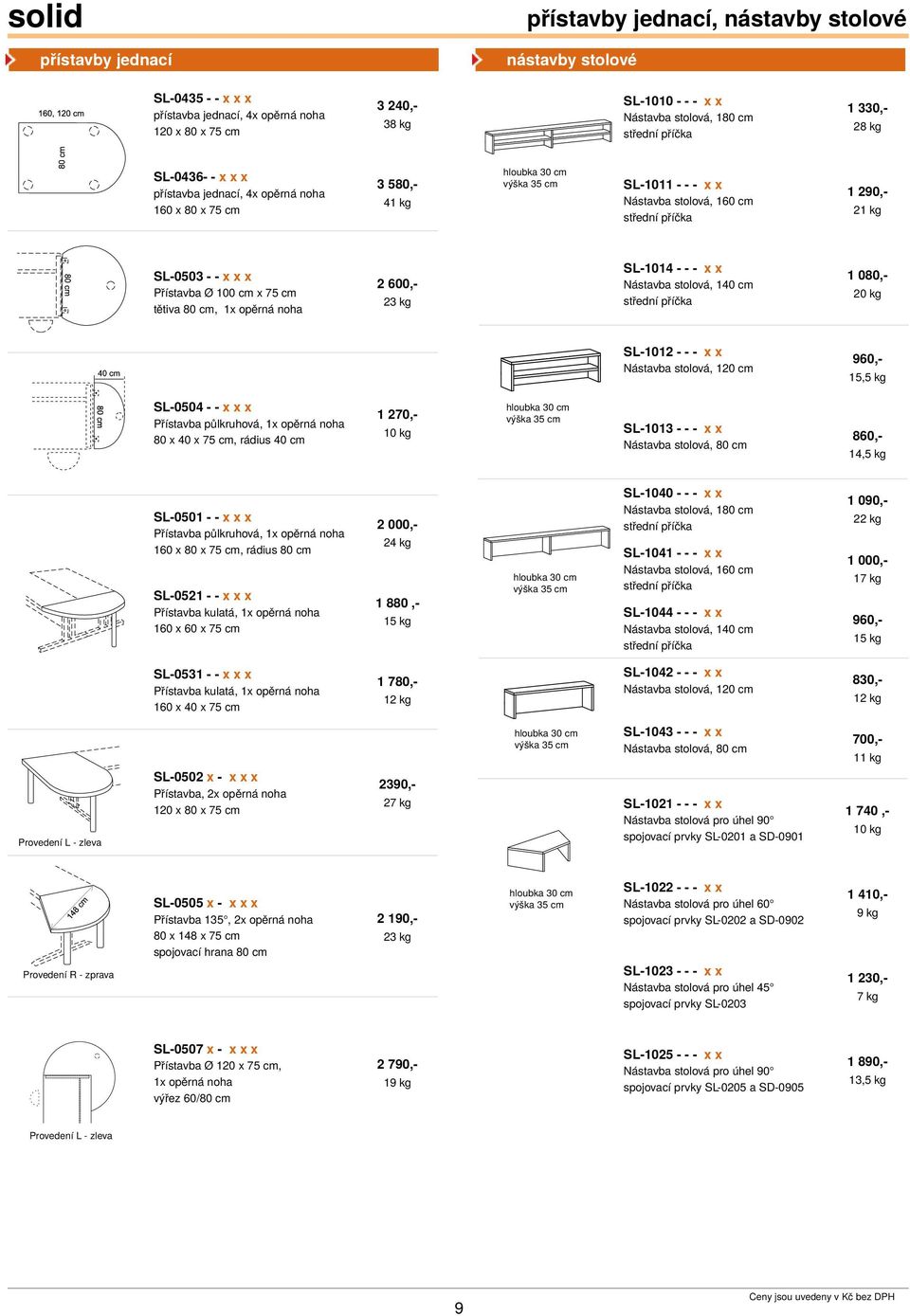 290,- 21 kg SL-0503 - - x x x Přístavba Ø 100 cm x 75 cm tětiva 80 cm, 1x opěrná noha 2 600,- 23 kg SL-1014 - - - x x Nástavba stolová, 140 cm střední příčka 1 080,- 20 kg SL-1012 - - - x x Nástavba