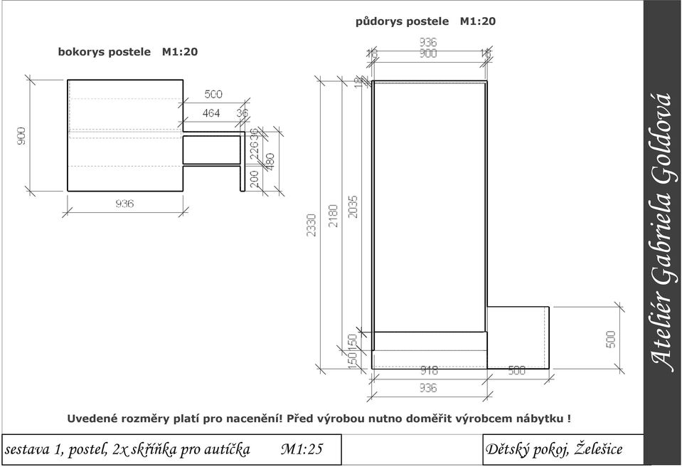 sestava 1, postel, 2x