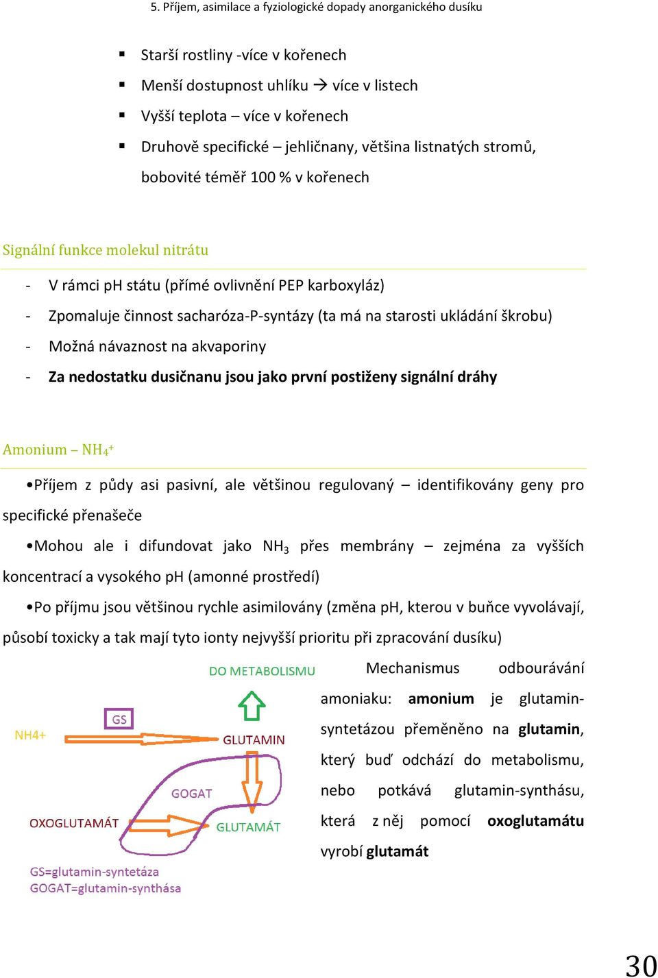 nedostatku dusičnanu jsou jako první postiženy signální dráhy Amonium NH4 + Příjem z půdy asi pasivní, ale většinou regulovaný identifikovány geny pro specifické přenašeče Mohou ale i difundovat jako