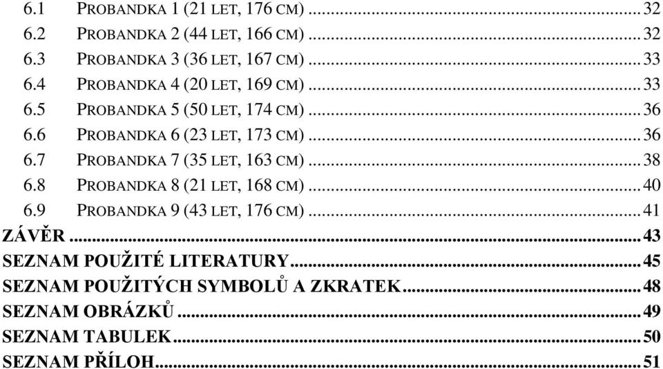 .. 38 6.8 PROBANDKA 8 (21 LET, 168 CM)... 40 6.9 PROBANDKA 9 (43 LET, 176 CM)... 41 ZÁVĚR... 43 SEZNAM POUŽITÉ LITERATURY.