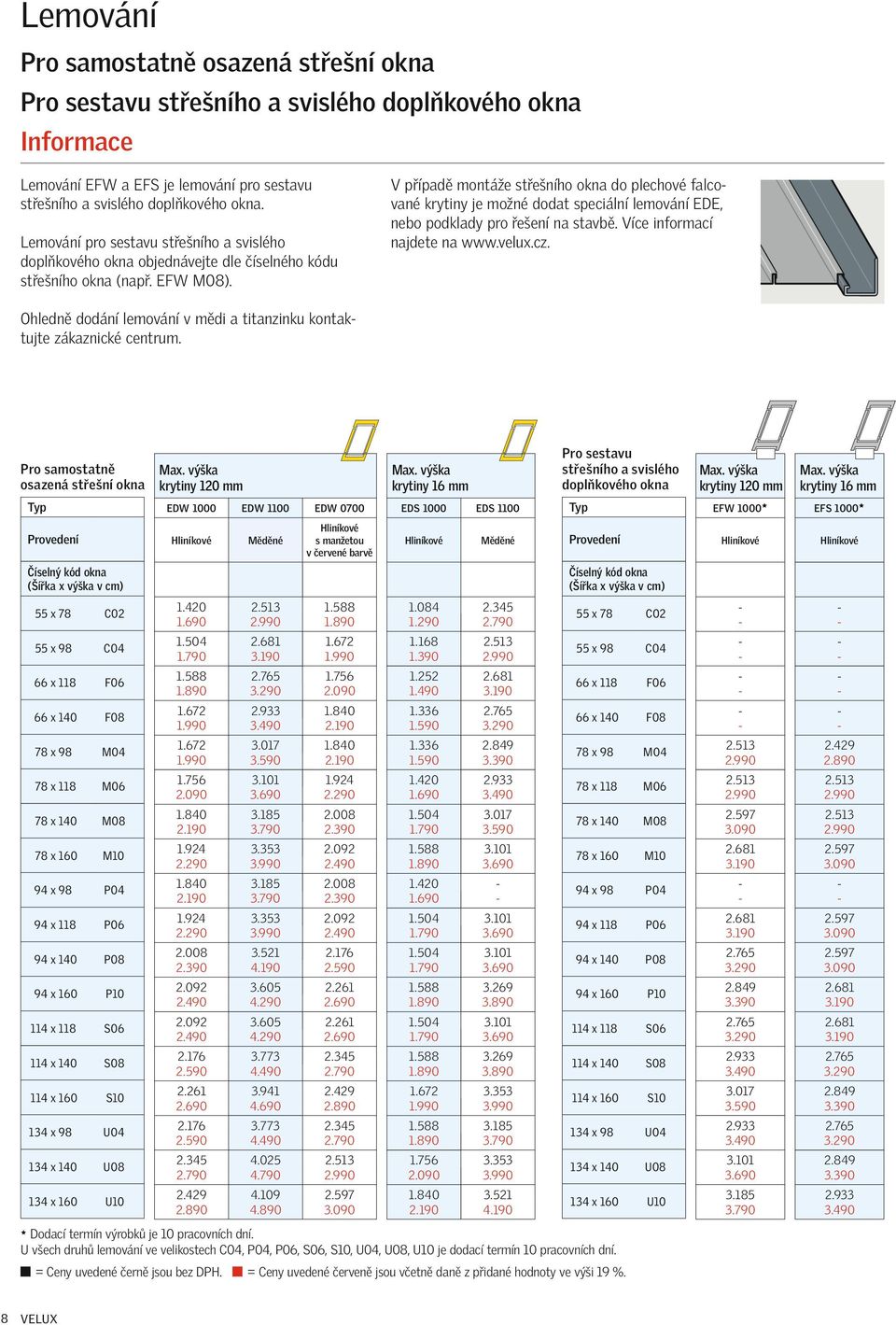 V případě montáže střešního okna do plechové falcované krytiny je možné dodat speciální lemování EDE, nebo podklady pro řešení na stavbě. Více informací najdete na www.velux.cz.