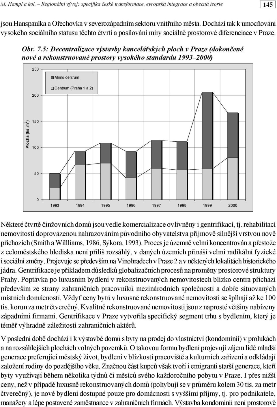 5: Decentralizace výstavby kancelářských ploch v Praze (dokončené nové a rekonstruované prostory vysokého standardu 1993 2000) 250 Mimo centrum 200 Centrum (Praha 1 a 2) Plocha (tis.