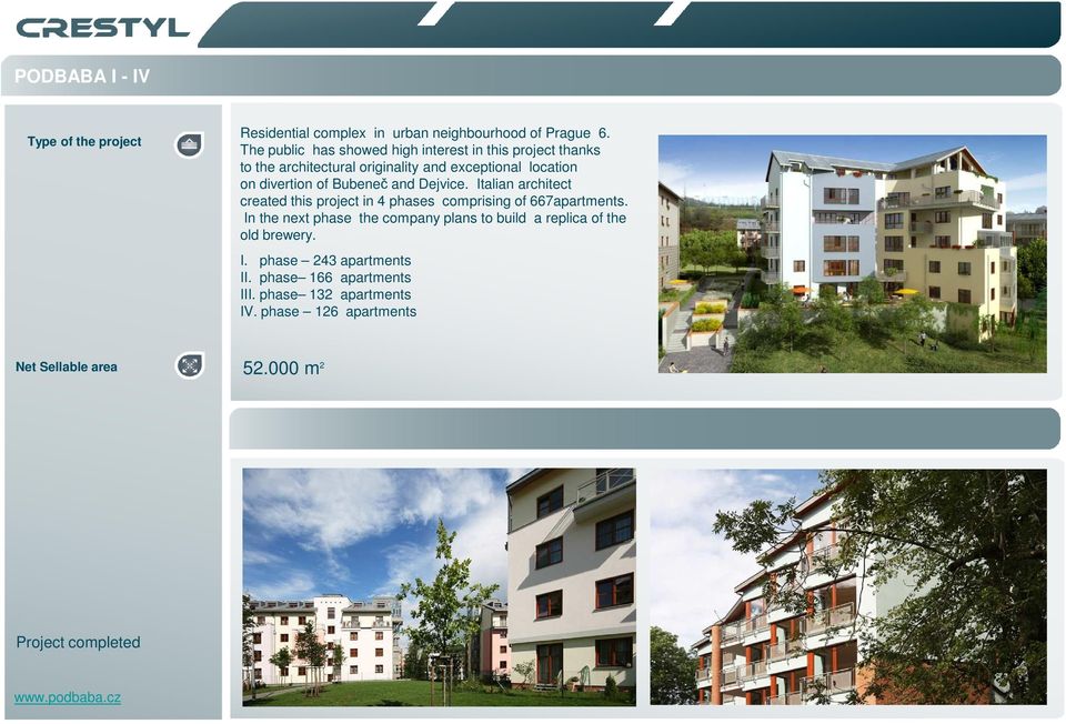 and Dejvice. Italian architect created this project in 4 phases comprising of 667apartments.