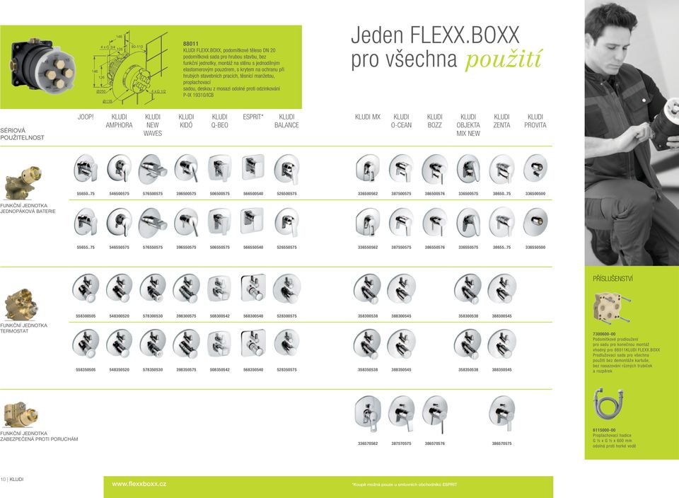 těsnící manžetou, proplachovací sadou, deskou z mosazi odolné proti odzinkování P-IX 19310/ICB Jeden FLEXX.BOXX pro všechna použití SÉRIOVÁ POUŽITELNOST JOOP!