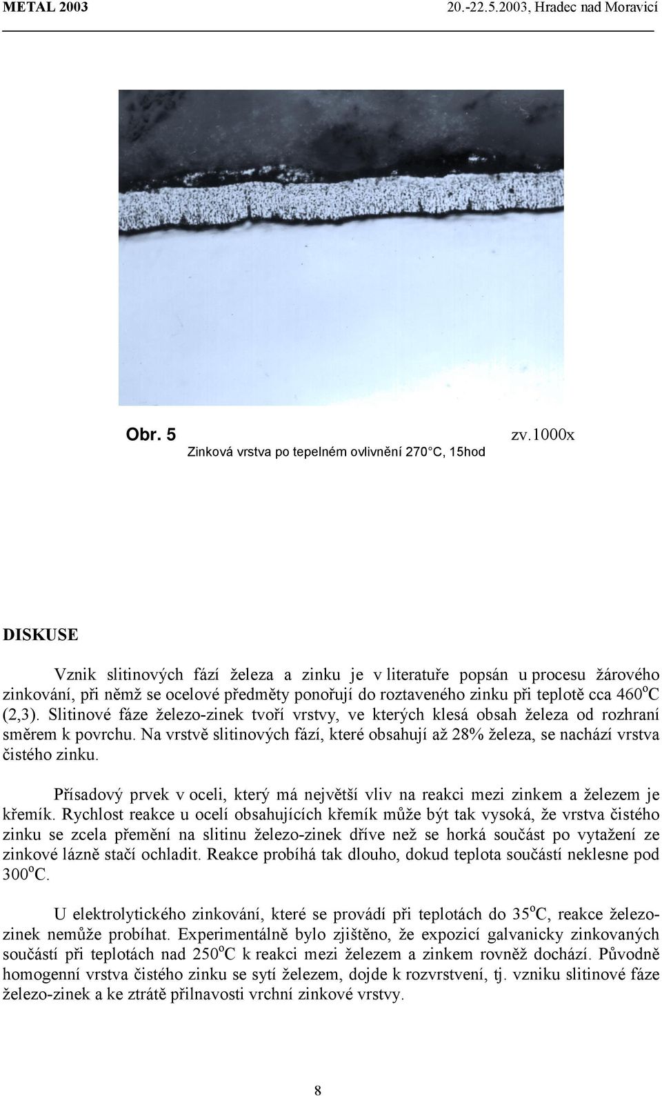 roztaveného zinku při teplotě cca 460oC (2,3). Slitinové fáze železo-zinek tvoří vrstvy, ve kterých klesá obsah železa od rozhraní směrem k povrchu.