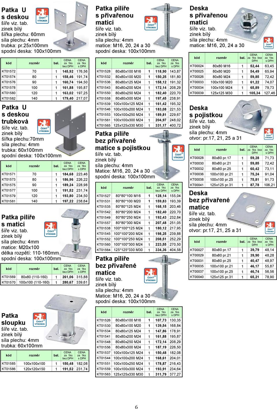 KT05 KT0558 KT056 00x00x300 M24 KT0565 xx330 M30 za ks za ks 84,68 223,46 86,96 226,22 89,24 228,98 9,52 23,74 93, 234, 97,22 238,64 matice: Mx00 délka rozpětí: 0-mm spodní deska: 00x00mm (0-) KT05