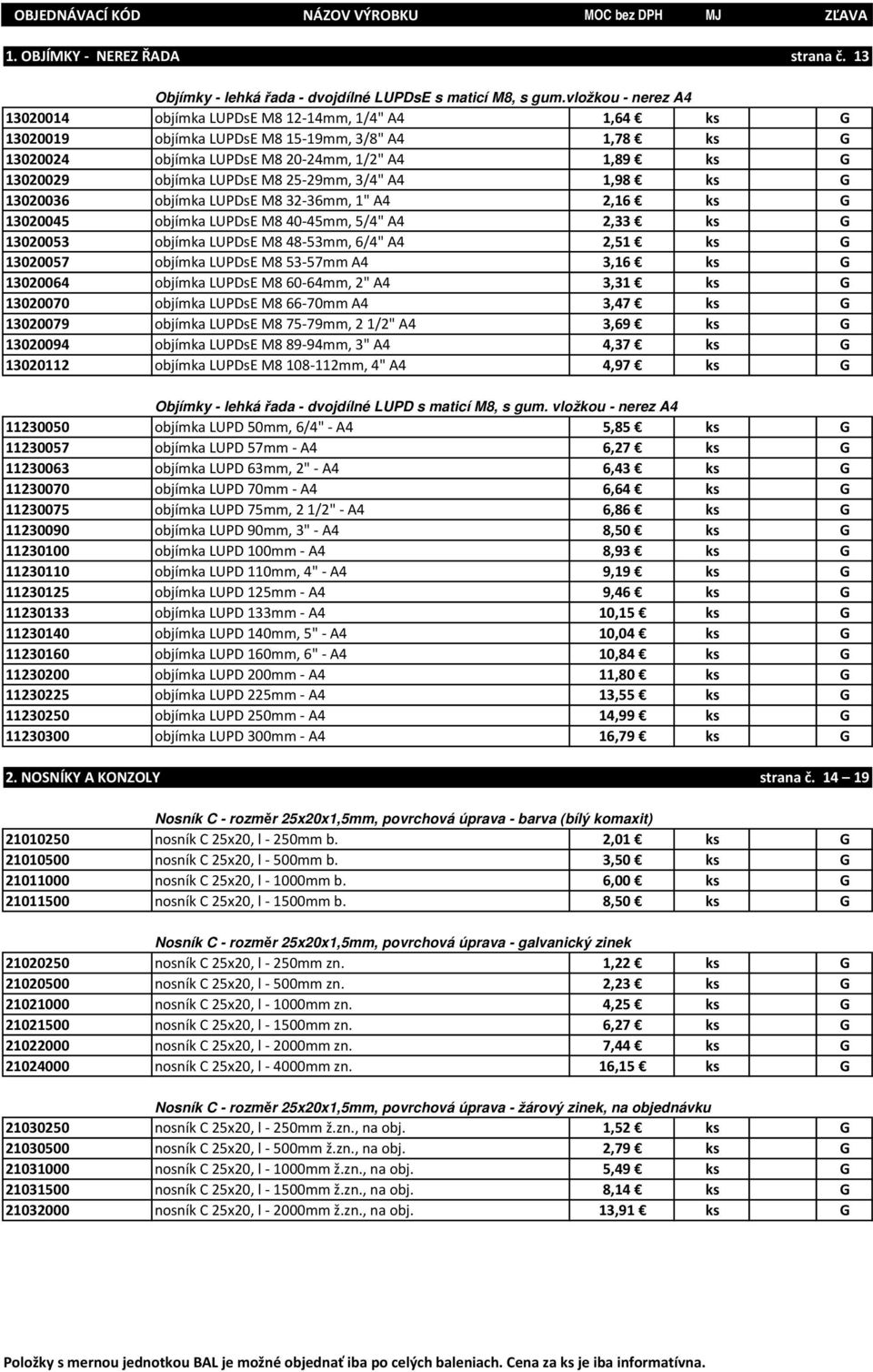 LUPDsE M8 25-29mm, 3/4" A4 1,98 ks G 13020036 objímka LUPDsE M8 32-36mm, 1" A4 2,16 ks G 13020045 objímka LUPDsE M8 40-45mm, 5/4" A4 2,33 ks G 13020053 objímka LUPDsE M8 48-53mm, 6/4" A4 2,51 ks G