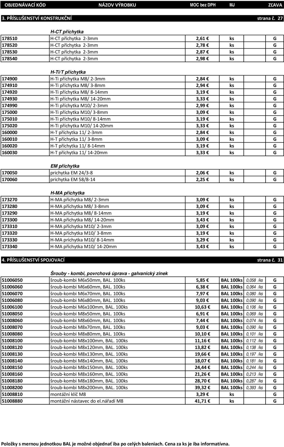 příchytka M8/ 2-3mm 2,84 ks G 174910 H-Ti příchytka M8/ 3-8mm 2,94 ks G 174920 H-Ti příchytka M8/ 8-14mm 3,19 ks G 174930 H-Ti příchytka M8/ 14-20mm 3,33 ks G 174990 H-Ti příchytka M10/ 2-3mm 2,99 ks