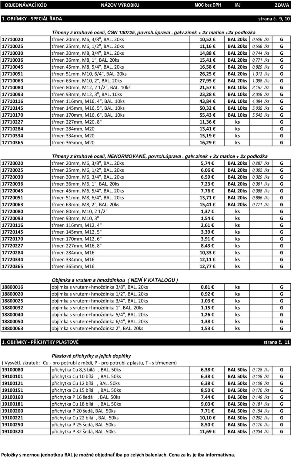 20ks 14,88 BAL 20ks 0,744 /ks G 17710036 třmen 36mm, M8, 1", BAL. 20ks 15,41 BAL 20ks 0,771 /ks G 17710045 třmen 45mm, M8, 5/4", BAL.