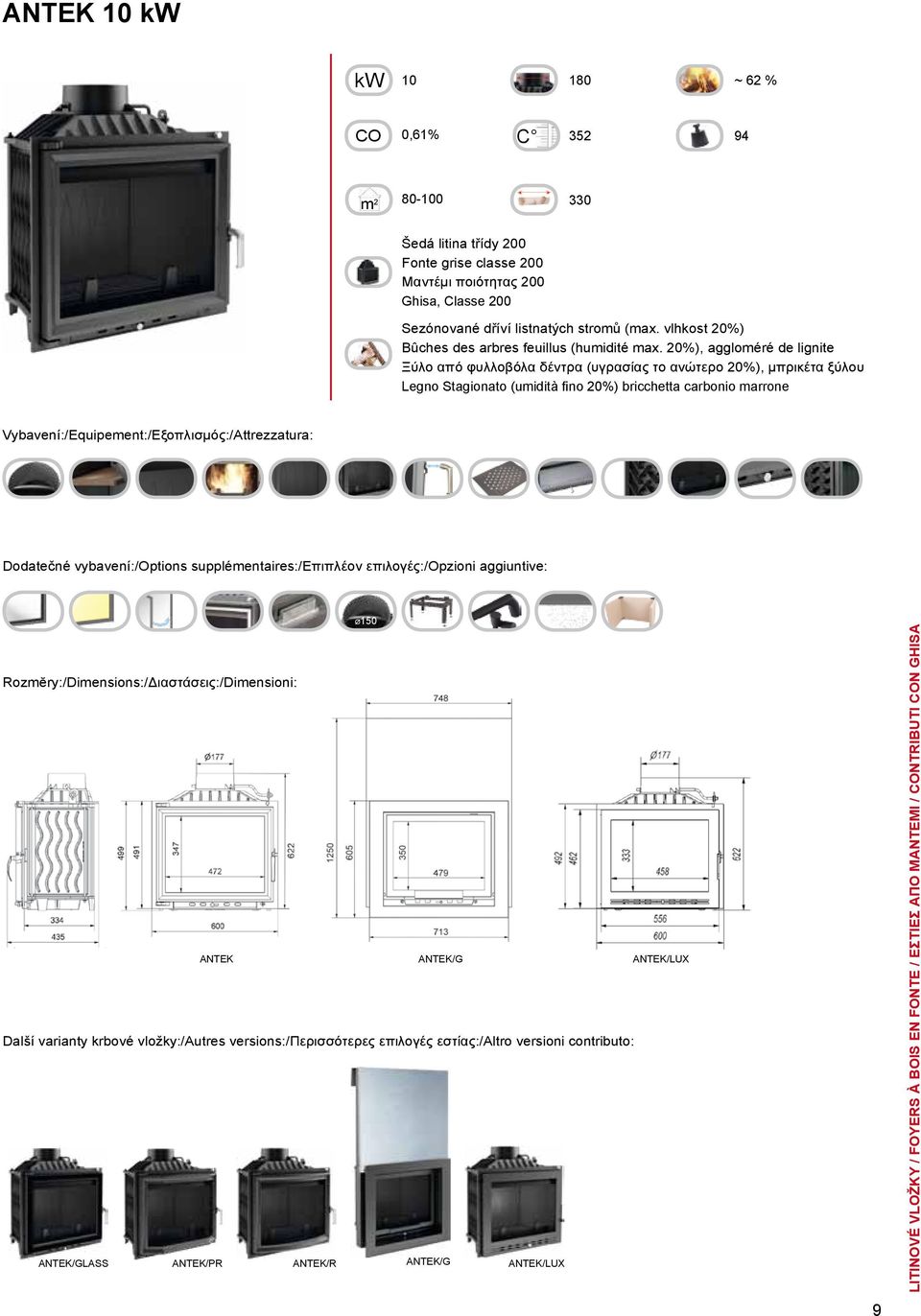 vložky:/autres versions:/περισσότερες επιλογές εστίας:/altro versioni contributo: ANTEK/GLASS