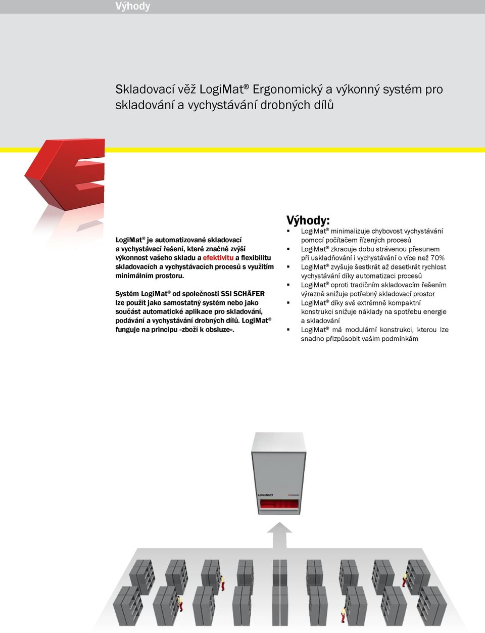 Systém LogiMat od společnosti SSI SCHÄFER lze použít jako samostatný systém nebo jako součást automatické aplikace pro skladování, podávání a vychystávání drobných dílů.