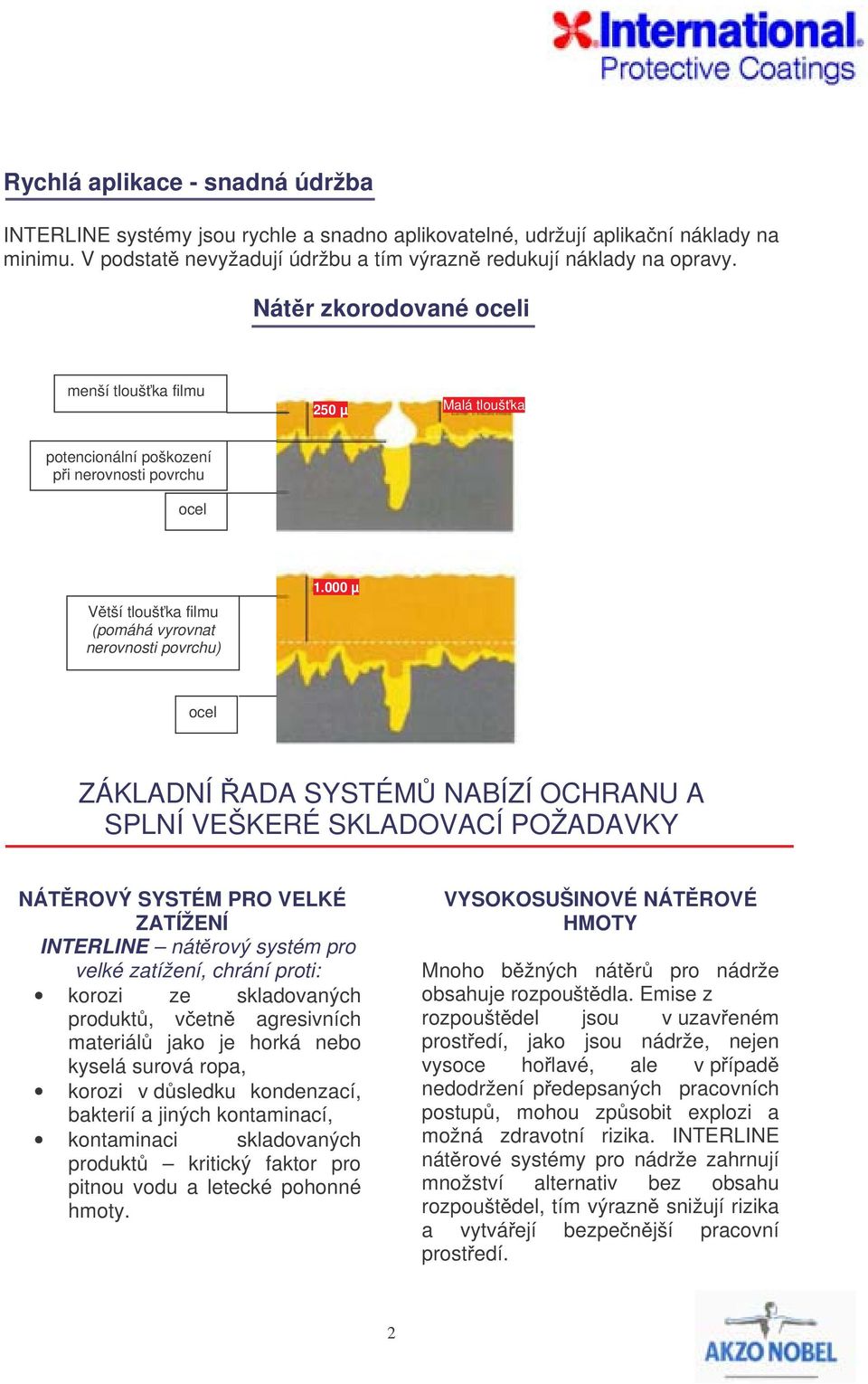 000 µ ocel ZÁKLADNÍ ŘADA SYSTÉMŮ NABÍZÍ OCHRANU A SPLNÍ VEŠKERÉ SKLADOVACÍ POŽADAVKY NÁTĚROVÝ SYSTÉM PRO VELKÉ ZATÍŽENÍ INTERLINE nátěrový systém pro velké zatížení, chrání proti: korozi ze