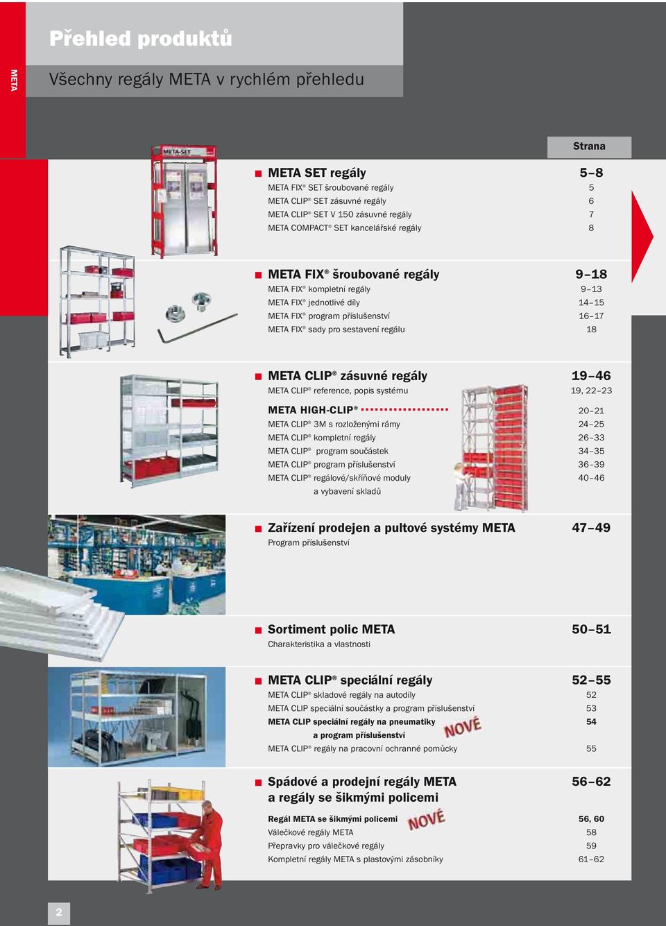 18 META CLIP zásuvné regály 19 46 META CLIP reference, popis systému 19, 22 23 META HIGH-CLIP 20 21 META CLIP 3M s rozloženými rámy 24 25 META CLIP kompletní regály 26 33 META CLIP program součástek
