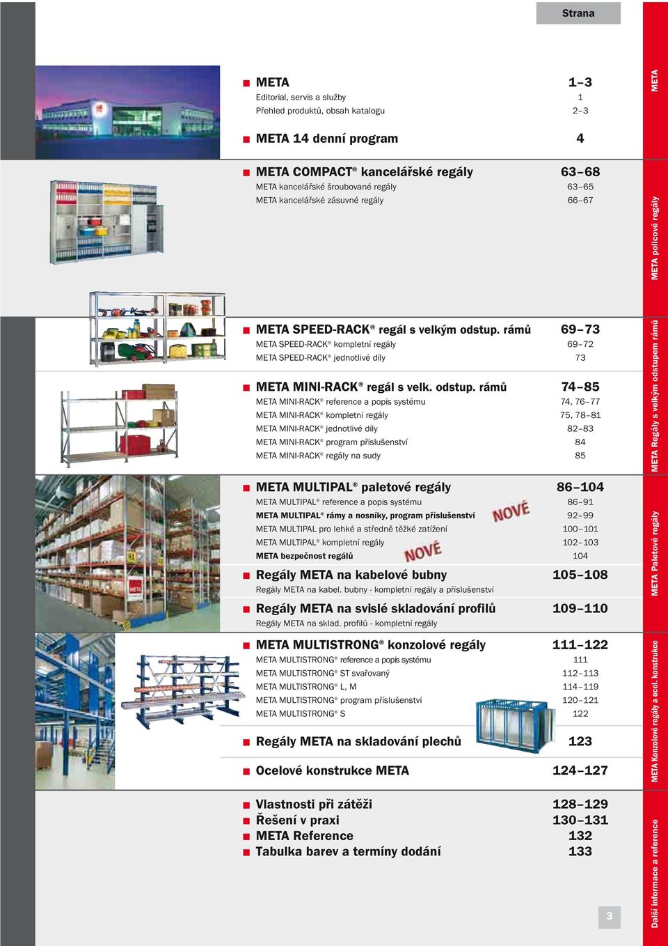 rámů 69 73 META SPEED-RACK kompletní regály 69 72 META SPEED-RACK jednotlivé díly 73 META MINI-RACK regál s velk. odstup.