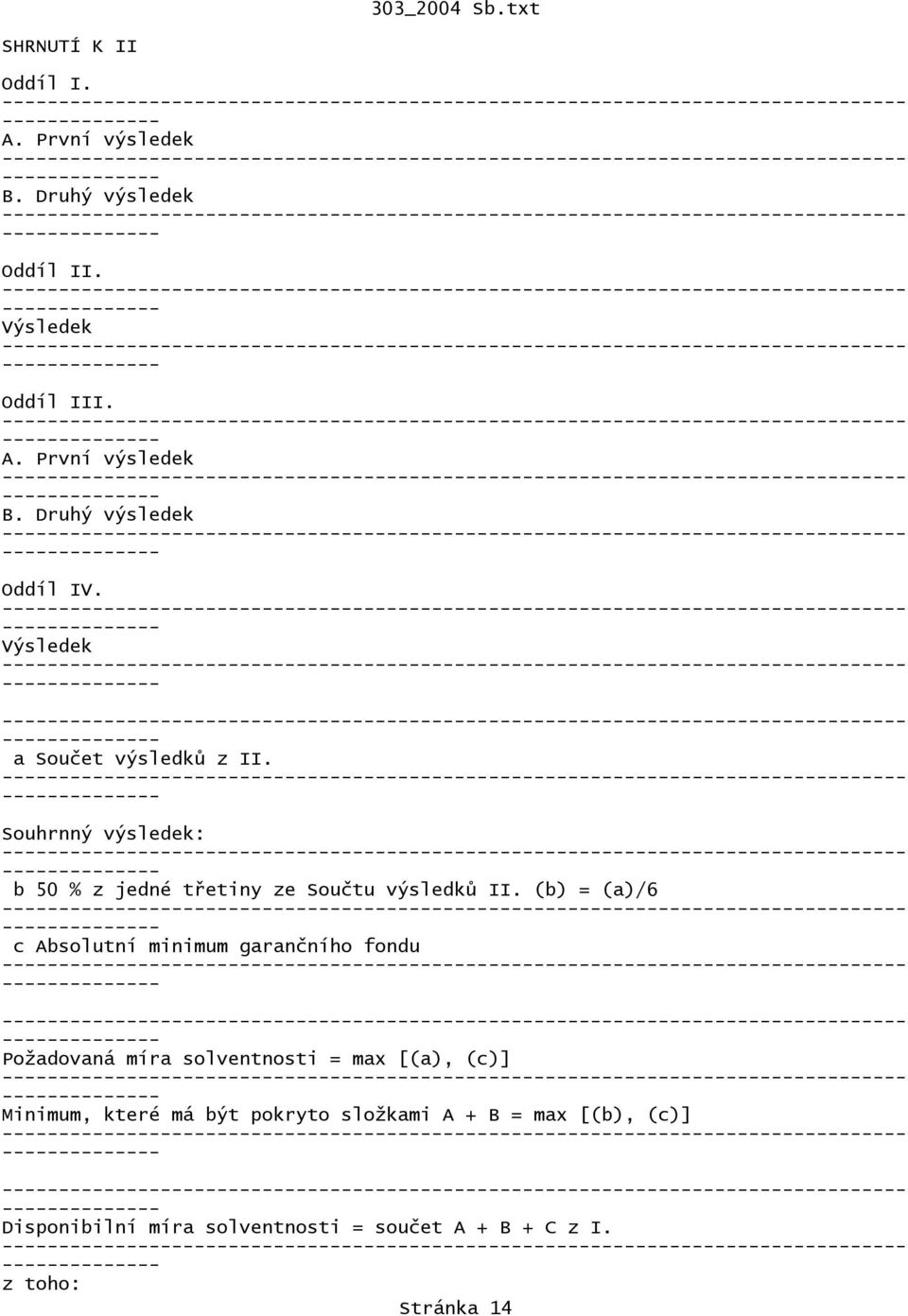 (b) = (a)/6 c Absolutní minimum garančního fondu Požadovaná míra solventnosti = max [(a), (c)] Minimum, které má