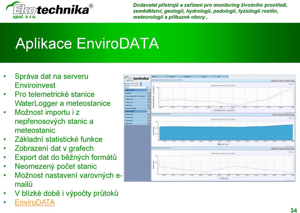 Základní statistické funkce Zobrazení dat v grafech Export dat do běžných formátů