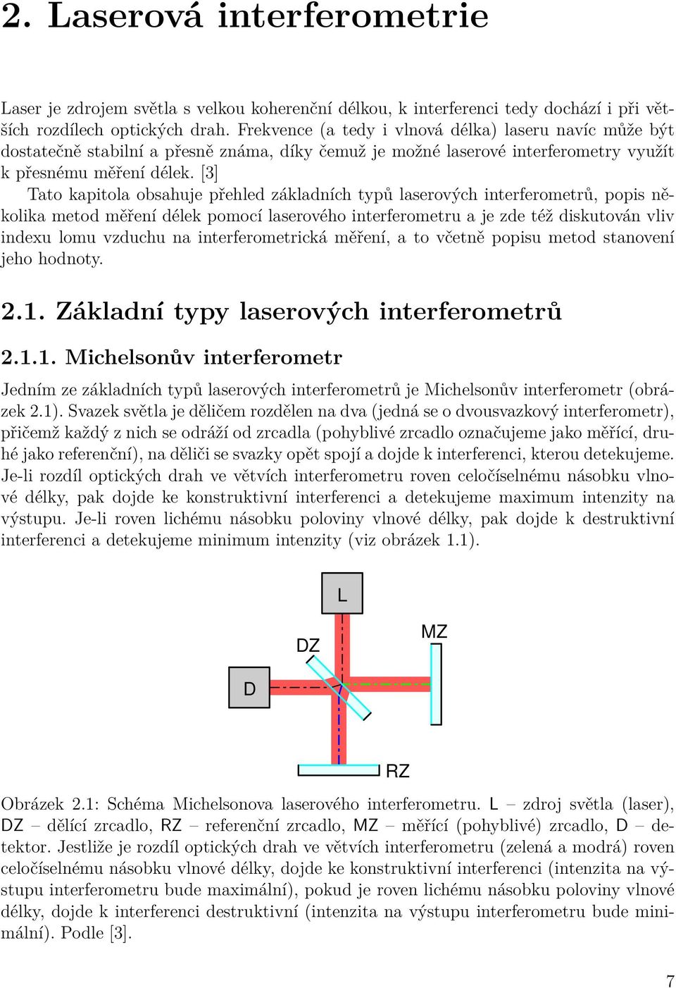 [3] Tato kapitola obsahuje přehled ákladních typů laserových interferometrů, popis několika metod měření délek pomocí laserového interferometru a je de též diskutován vliv indexu lomu vduchu na