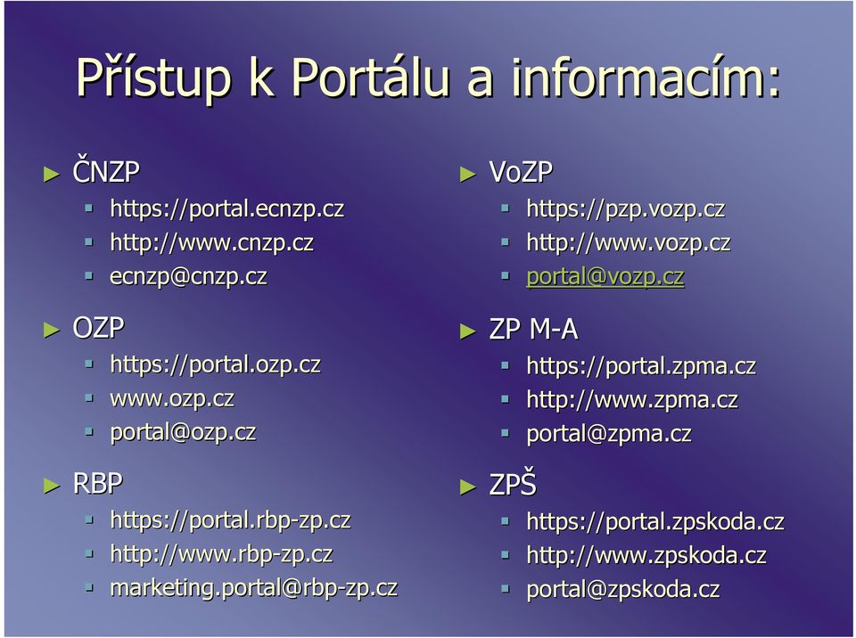 portal@rbp-zp.cz VoZP https:// ://pzp.vozp.cz http://www.vozp vozp.cz portal@vozp.