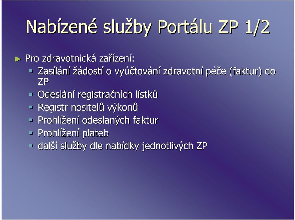 Odeslání registračních lístkl stků Registr nositelů výkonů Prohlížen