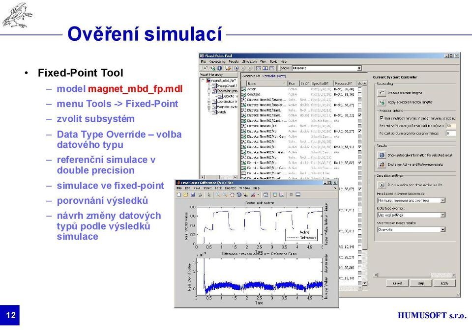 volba datového typu referenční simulace v double precision simulace