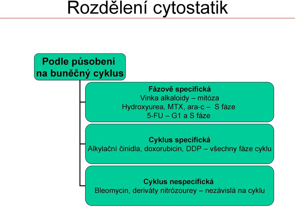 Cyklus specifická Alkylační činidla, doxorubicin, DDP všechny fáze