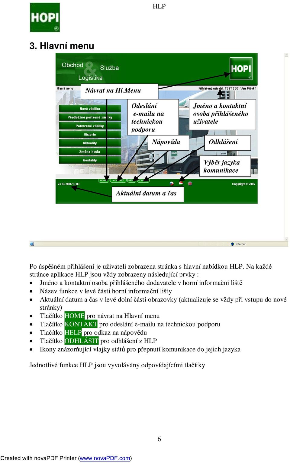 zobrazena stránka s hlavní nabídkou HLP.
