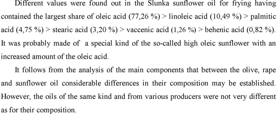 It was probably made of a special kind of the so-called high oleic sunflower with an increased amount of the oleic acid.