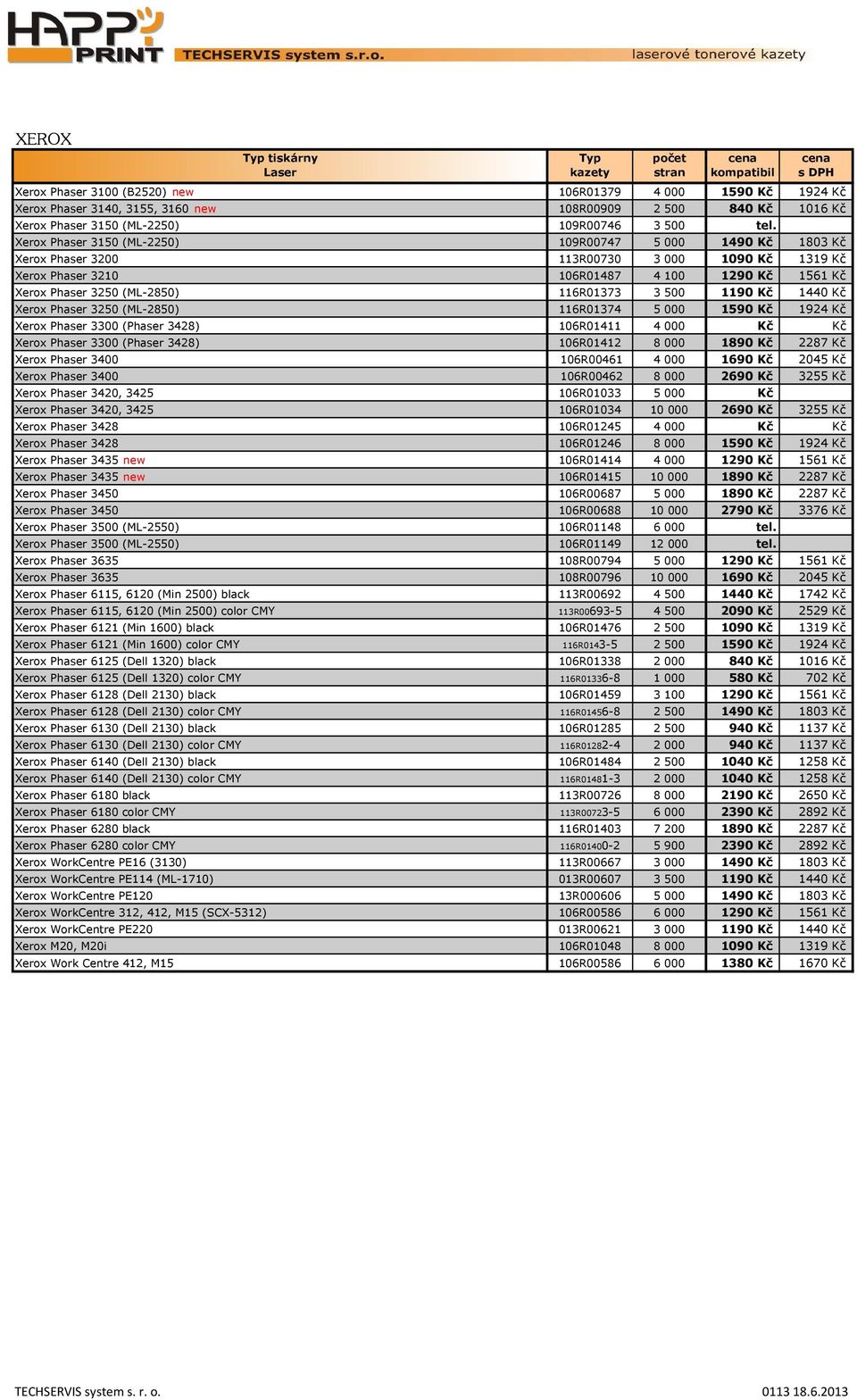 500 1190 Kč 1440 Kč Xerox Phaser 3250 (ML-2850) 116R01374 5 000 1590 Kč 1924 Kč Xerox Phaser 3300 (Phaser 3428) 106R01411 4 000 Kč Kč Xerox Phaser 3300 (Phaser 3428) 106R01412 8 000 1890 Kč 2287 Kč