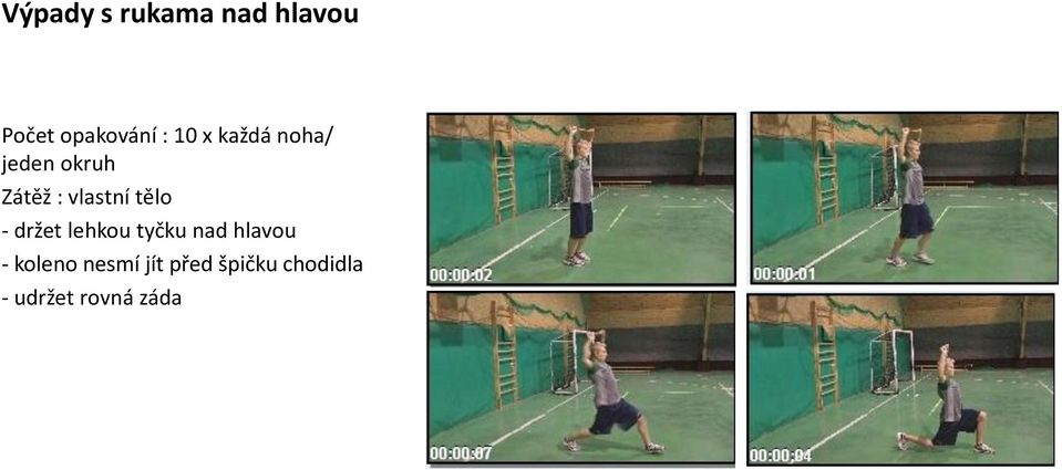 tělo - držet lehkou tyčku nad hlavou - koleno