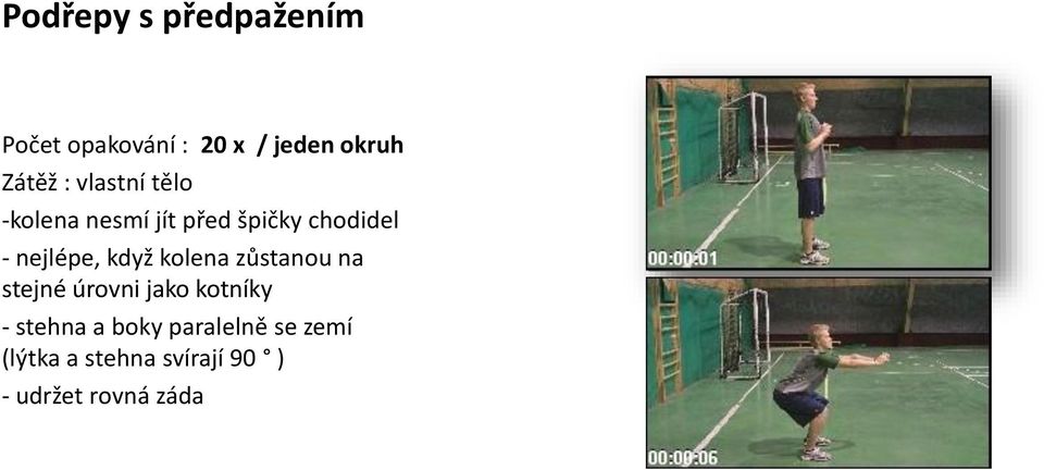 když kolena zůstanou na stejné úrovni jako kotníky - stehna a