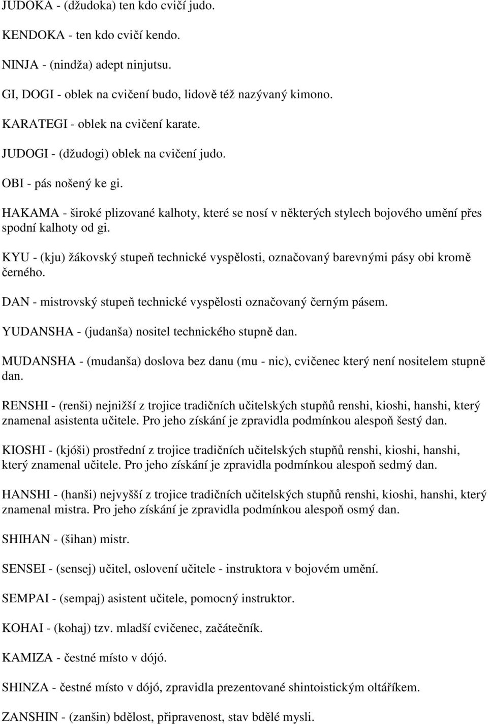 SLOVNÍČEK JAPONSKÝCH VÝRAZŮ v závorce za názvem je uvedena správná  výslovnost. - PDF Stažení zdarma