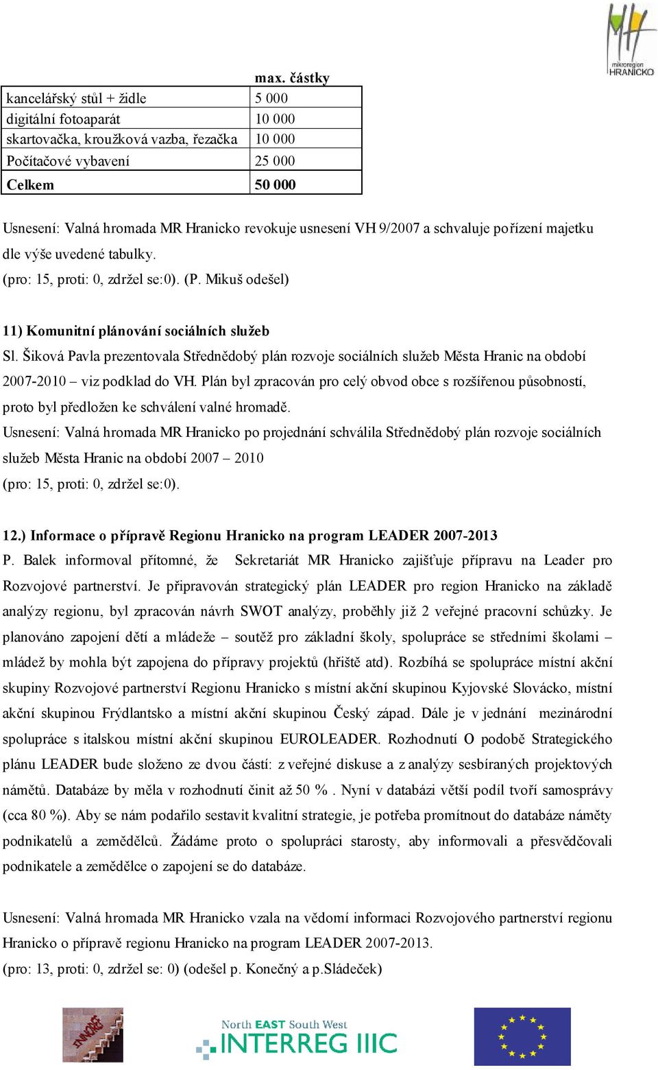 Šiková Pavla prezentovala Střednědobý plán rozvoje sociálních služeb Města Hranic na období 2007-2010 viz podklad do VH.