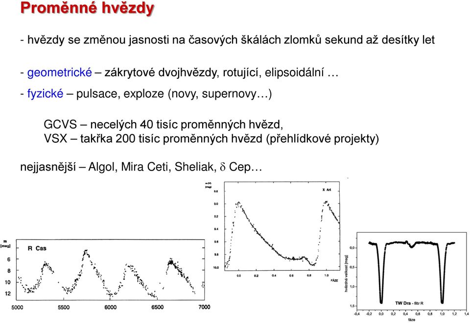 pulsace, exploze (novy, supernovy ) GCVS necelých 40 tisíc proměnných hvězd, VSX