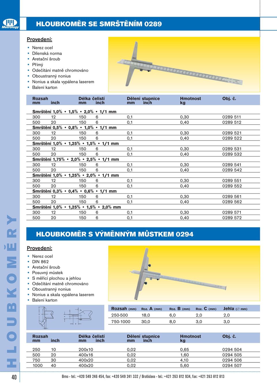 HLOUBKOMĚRY Smrštění 1,0% 1,5% 2,0% 1/1 mm 300 12 150 6 0,1 0,30 0289 511 500 20 150 6 0,1 0,40 0289 512 Smrštění 0,5% 0,8% 1,0% 1/1 mm 300 12 150 6 0,1 0,30 0289 521 500 20 150 6 0,1 0,40 0289 522