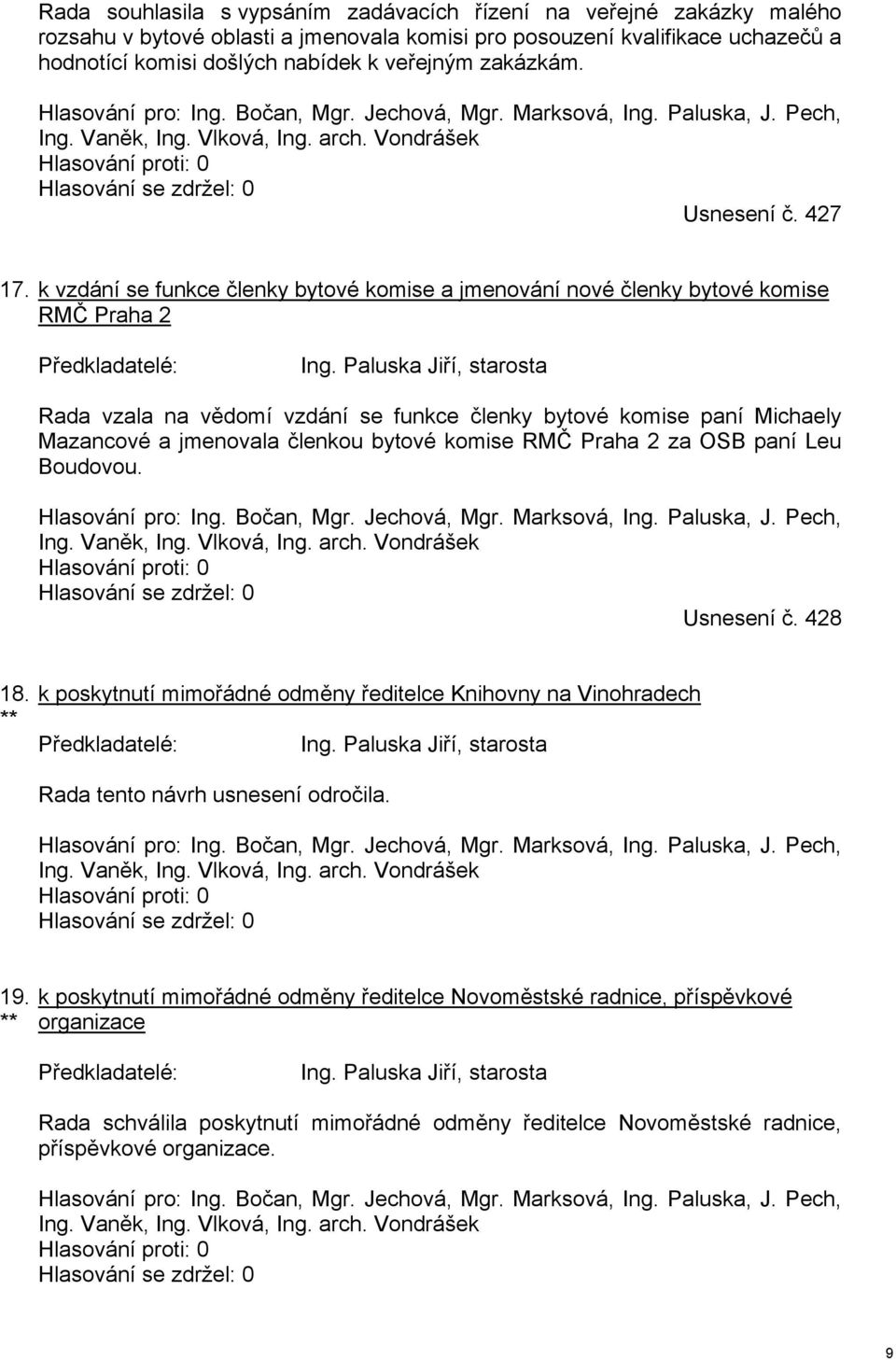 k vzdání se funkce členky bytové komise a jmenování nové členky bytové komise RMČ Praha 2 Ing.