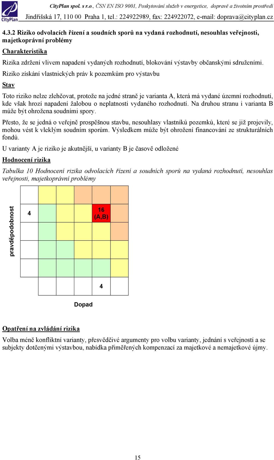 získání vlastnických práv k pozemkům pro výstavbu Stav Toto riziko nelze zlehčovat, protože na jedné straně je varianta A, která má vydané územní rozhodnutí, kde však hrozí napadení žalobou o