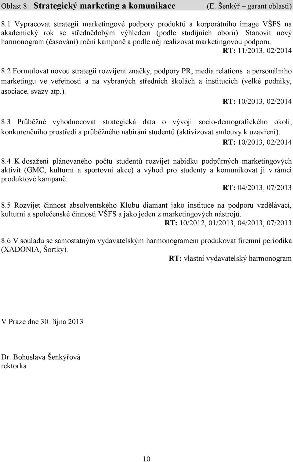 Stanovit nový harmonogram (časování) roční kampaně a podle něj realizovat marketingovou podporu. RT: 11/2013, 02/2014 8.