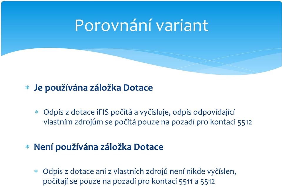 kontaci 5512 Není používána záložka Dotace Odpis z dotace ani z vlastních