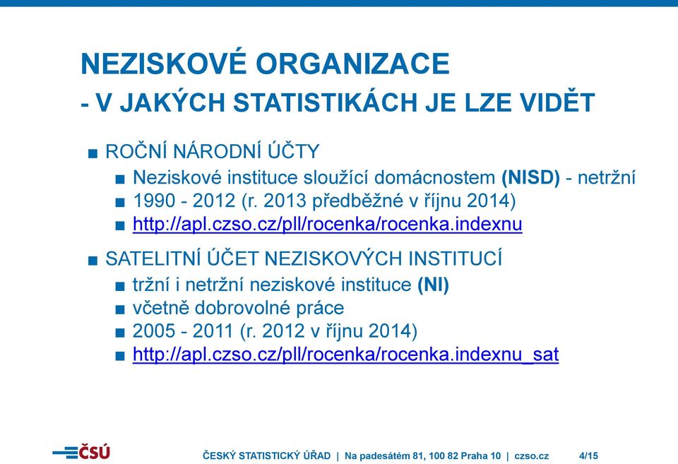 indexnu SATELITNÍ ÚČET NEZISKOVÝCH INSTITUCÍ tržní i netržní neziskové instituce (NI) včetně dobrovolné práce 2005-2011