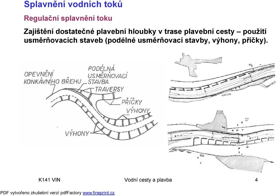 plavební cesty použití usměrňovacích staveb (podélné