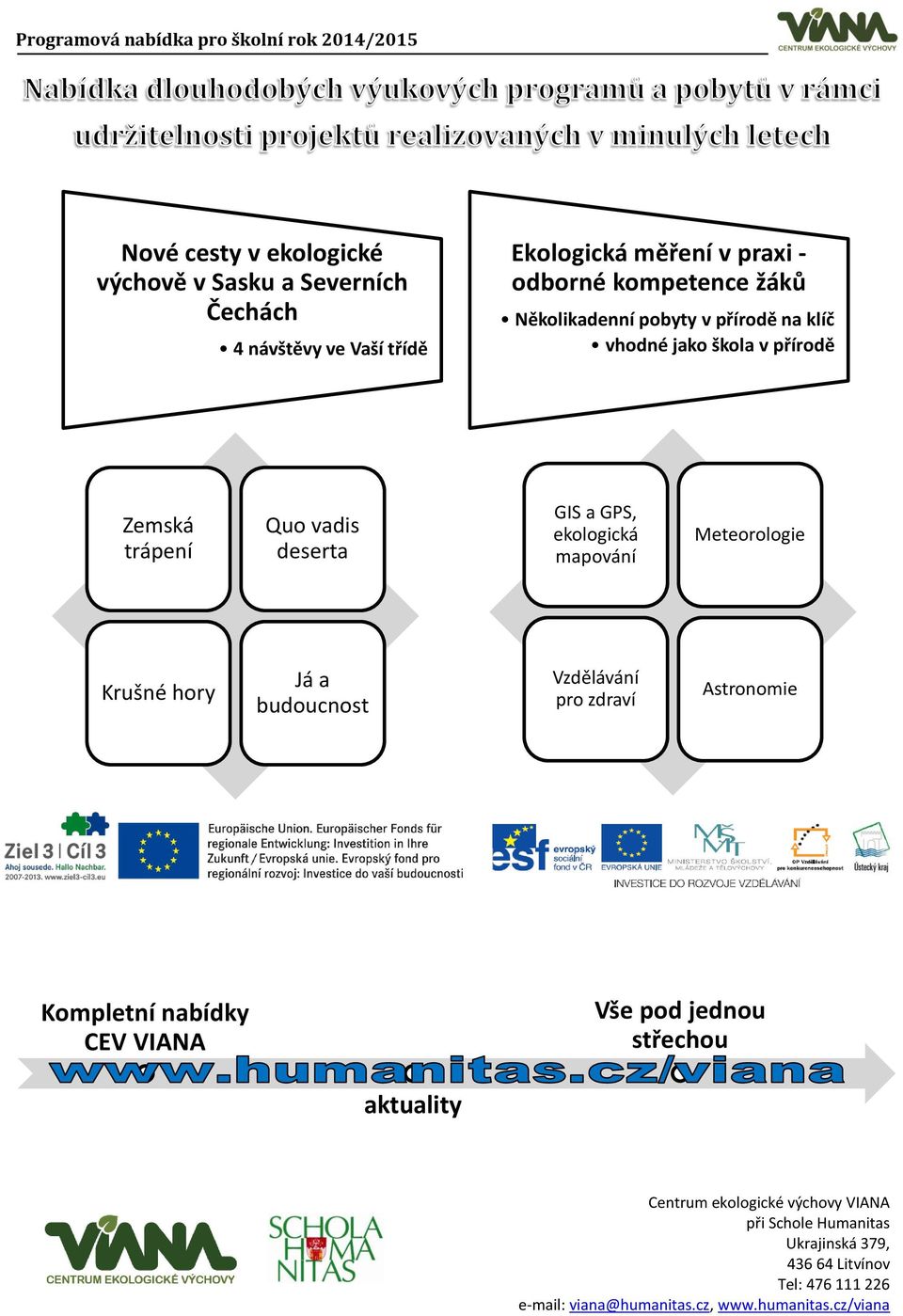 Meteorologie Krušné hory Já a budoucnost Vzdělávání pro zdraví Astronomie Kompletní nabídky CEV VIANA Vše pod jednou střechou aktuality