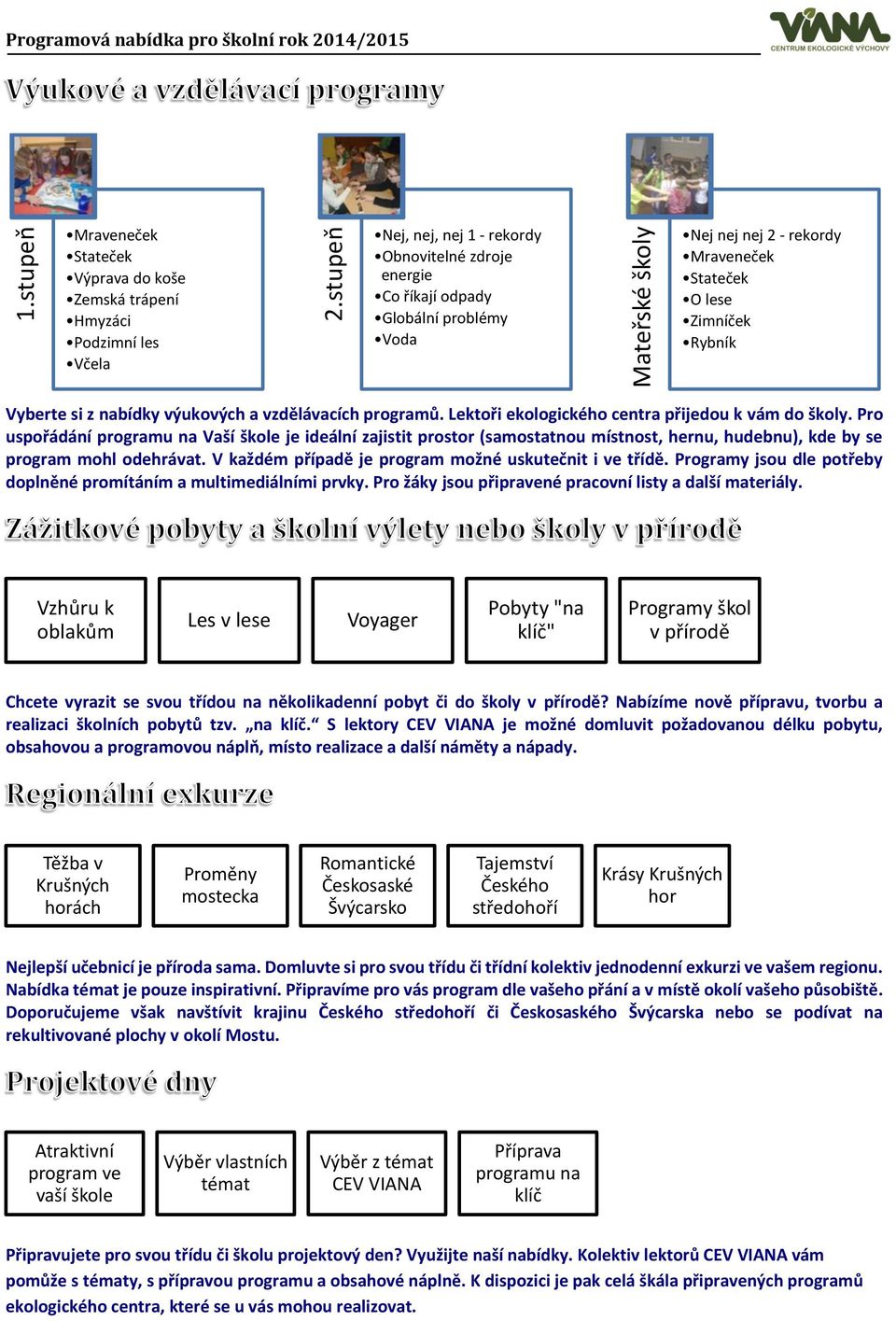 říkají odpady Globální problémy Voda Nej nej nej 2 - rekordy Mraveneček Stateček O lese Zimníček Rybník Vyberte si z nabídky výukových a vzdělávacích programů.