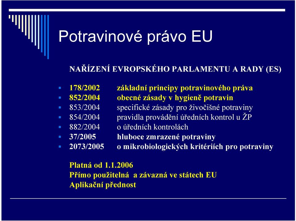 provádění úředních kontrol u ŽP 882/2004 o úředních kontrolách 37/2005 hluboce zmrazené potraviny 2073/2005 o
