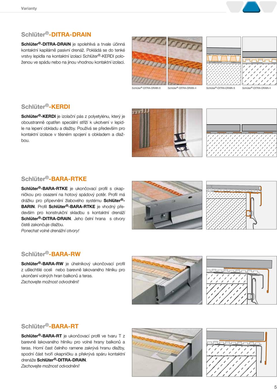 Schlüter -DITRA-DRAIN 8 Schlüter -DITRA-DRAIN 4 Schlüter -DITRA-DRAIN 8 Schlüter -DITRA-DRAIN 4 Schlüter -KERDI Schlüter -KERDI je izolční pás z polyetylénu, který je oboustrnně optřen speciální