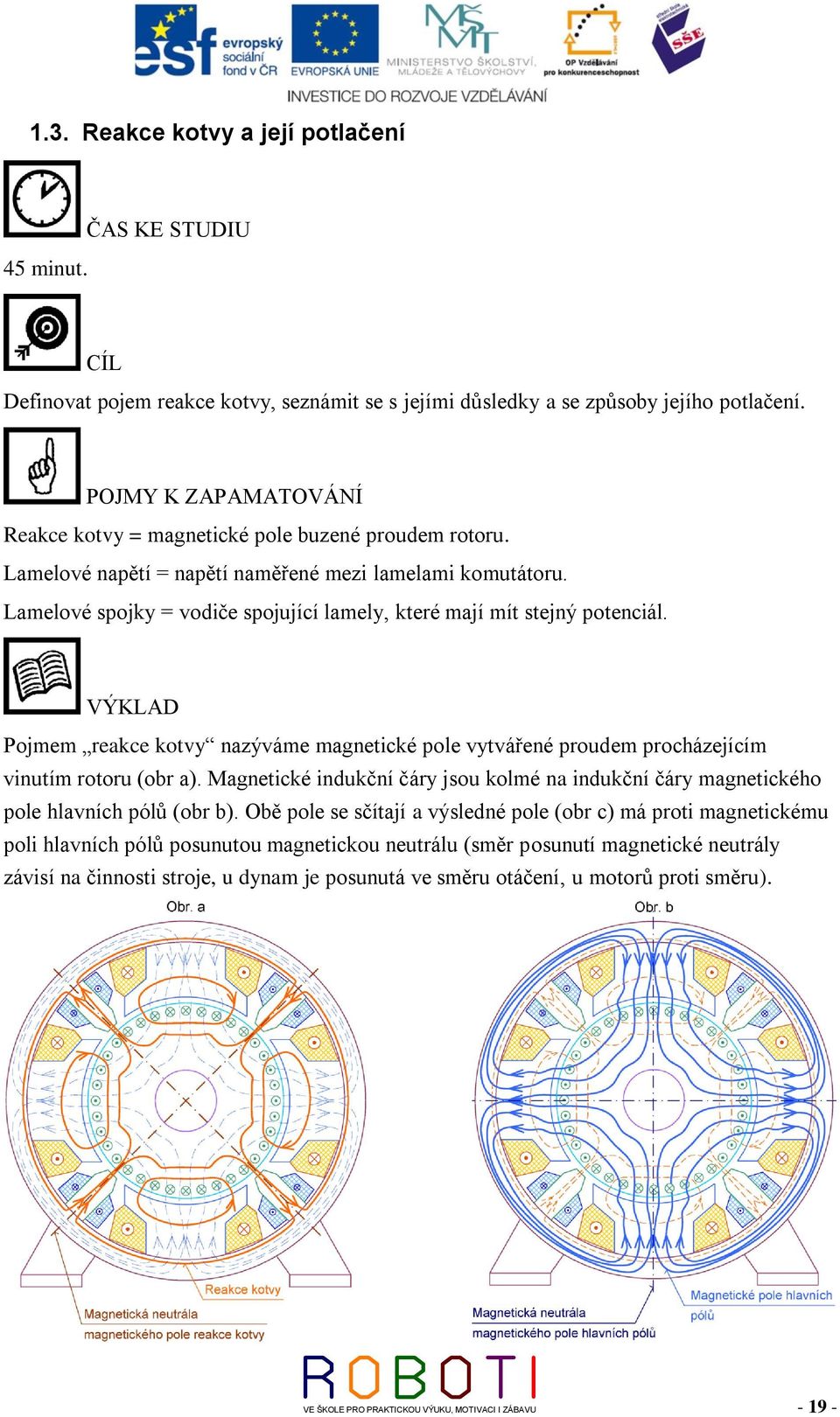 Lamelové spojky = vodiče spojující lamely, které mají mít stejný potenciál. VÝKLAD Pojmem reakce kotvy nazýváme magnetické pole vytvářené proudem procházejícím vinutím rotoru (obr a).