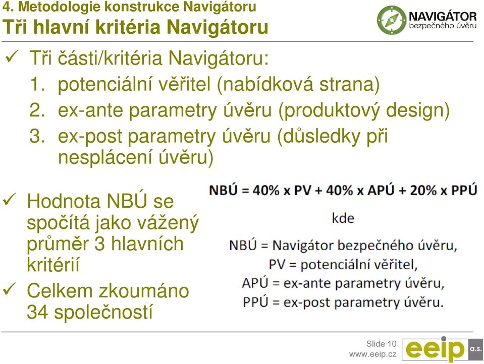 ex-ante parametry úvěru (produktový design) 3.