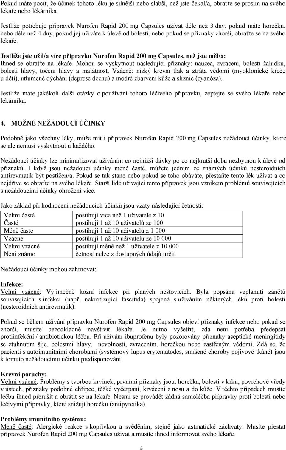 se na svého lékaře. Jestliže jste užil/a více přípravku Nurofen Rapid 200 mg Capsules, než jste měl/a: Ihned se obraťte na lékaře.