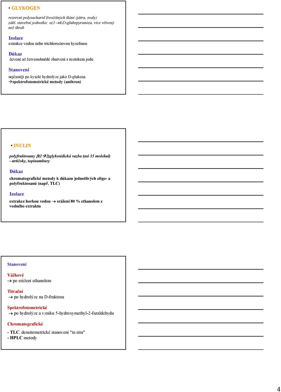 kyselé hydrolýze jako D-glukosa spektrofotometrické metody (anthron) INULIN polyfruktosany β(12)glykosidická vazba (asi 35 molekul) - artičoky oky, topinambury Důkaz chromatografické metody k důkazu