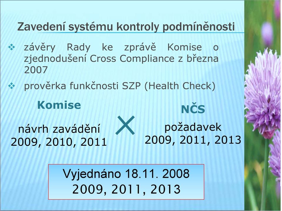 funkčnosti SZP (Health Check) Komise návrh zavádění 2009, 2010,